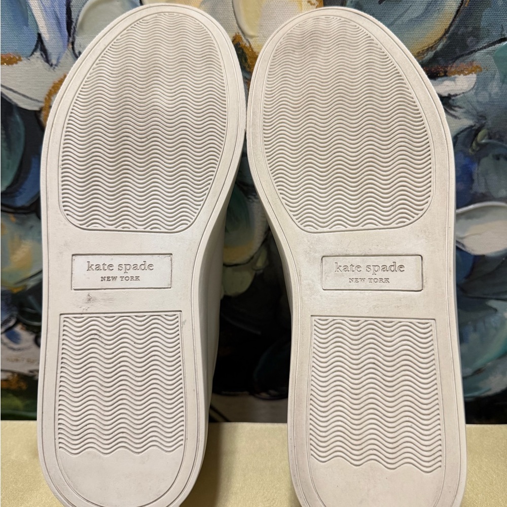 Kate Spade Fez Signature Leather Low Top Sneaker Optic White Black Size 7.5 - Picture 8 of 8